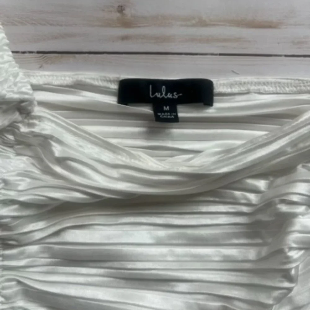 Lulus White Pleated Long Sleeve Ruched Bodysuit Size Medium New No Tags
